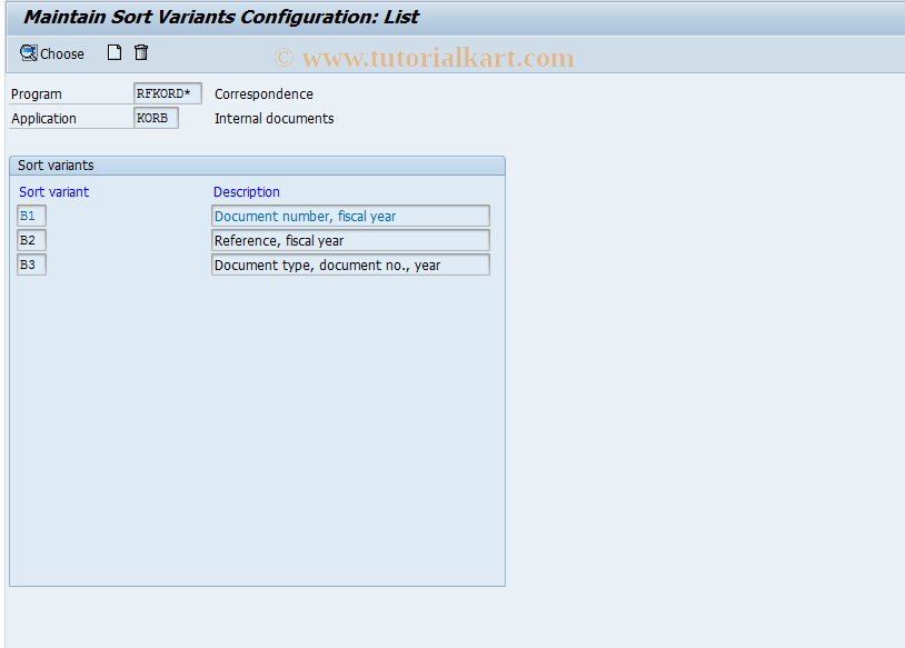 SAP TCode O7S5 - Correspondence Int.Docs Sort Variant