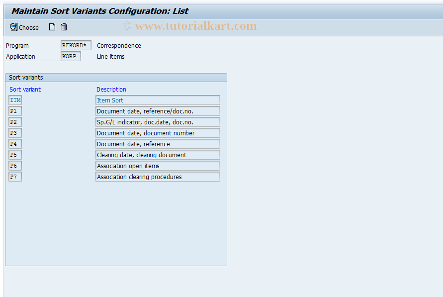 SAP TCode O7S6 - Line Item Corresp.Sort Variant