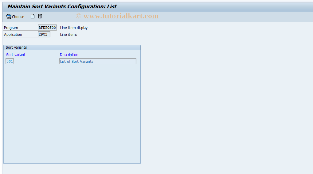 SAP TCode O7S7 - Item Display Sort Variants