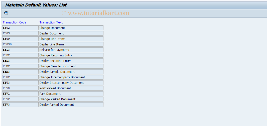 SAP TCode O7V1 - Document Display Default Line Layout