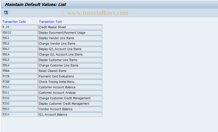 SAP TCode O7V2 - Item Display Default Line Layout