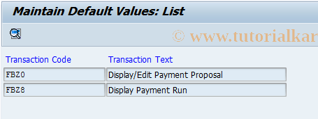 SAP TCode O7V4 - Automatic Paymnt Default Line Layout