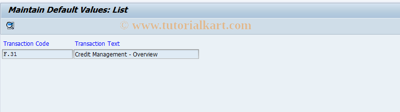 SAP TCode O7V7 - Credit Management Dflt Line Layout