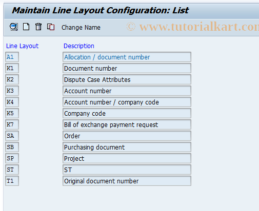 SAP TCode O7Z4 - Clearing Line Layout