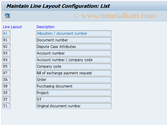 SAP TCode O7Z4K - Clearing Line Layout