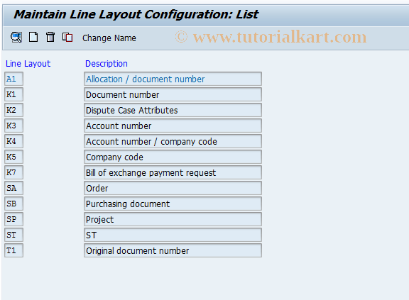 SAP TCode O7Z4S - Clearing Line Layout