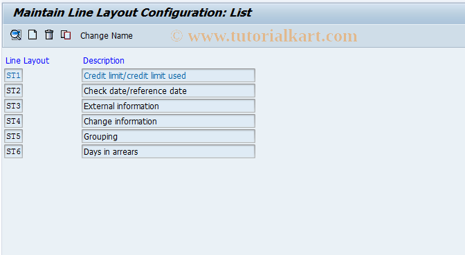 SAP TCode O7Z9 - Credit Management Line Layout