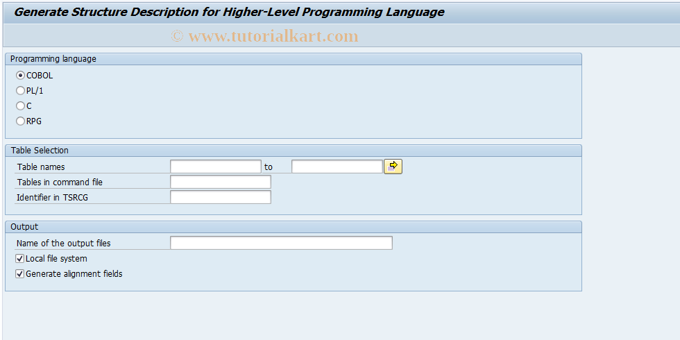 SAP TCode OA07 - Generate C AM BALTD Record Layout