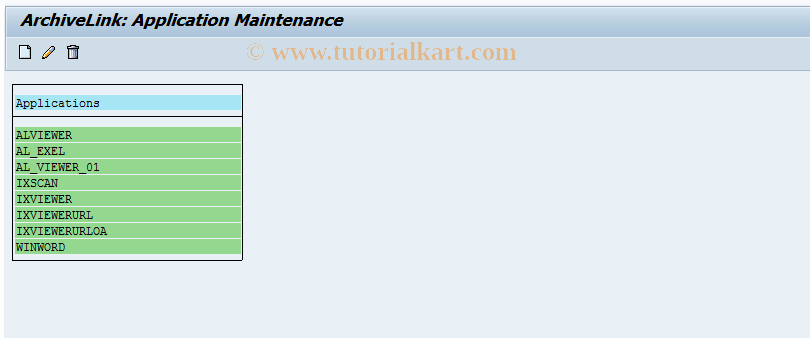 SAP TCode OAA4 - SAP ArchiveLink applic. maintenance