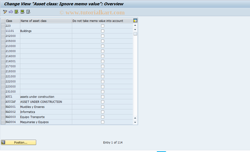 SAP TCode OAAW - FI-AA: Memo value for asset class