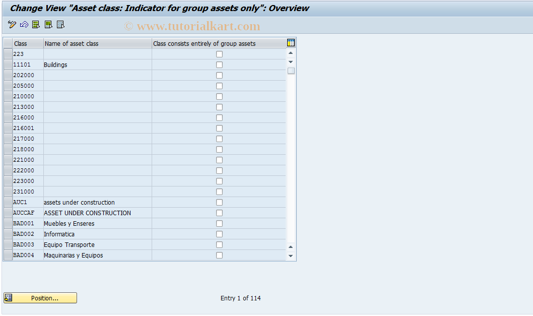 SAP TCode OAAX - FI-AA: Asst class for grp asset only