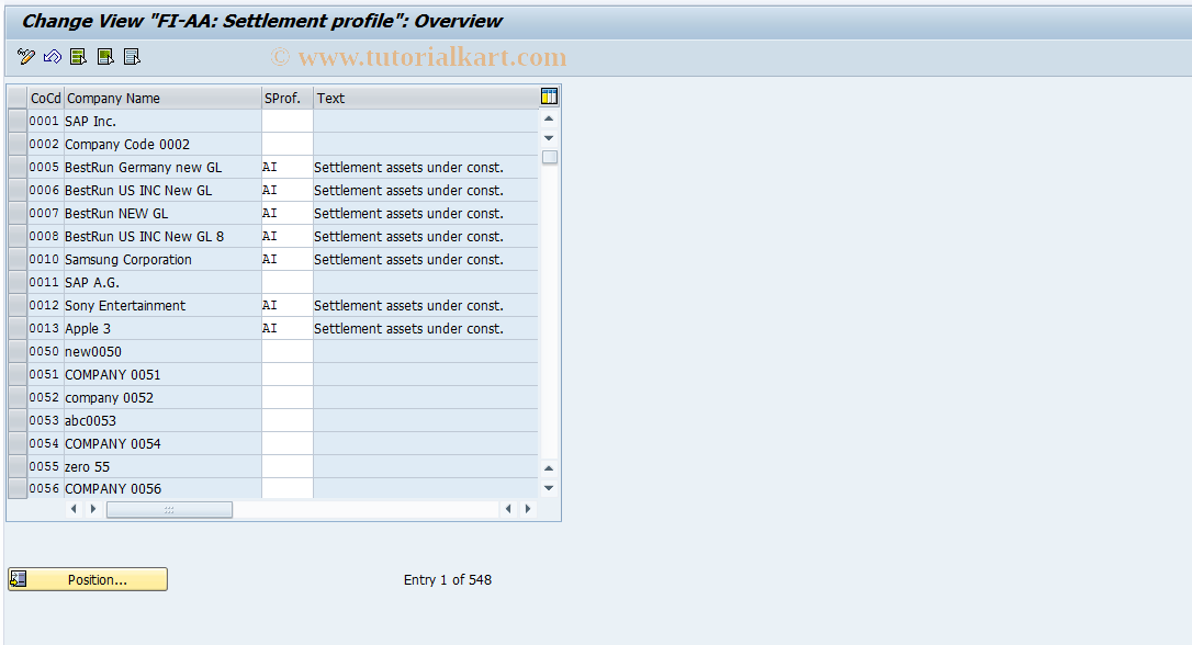 SAP TCode OAAZ - FI-AA: Settlement profile