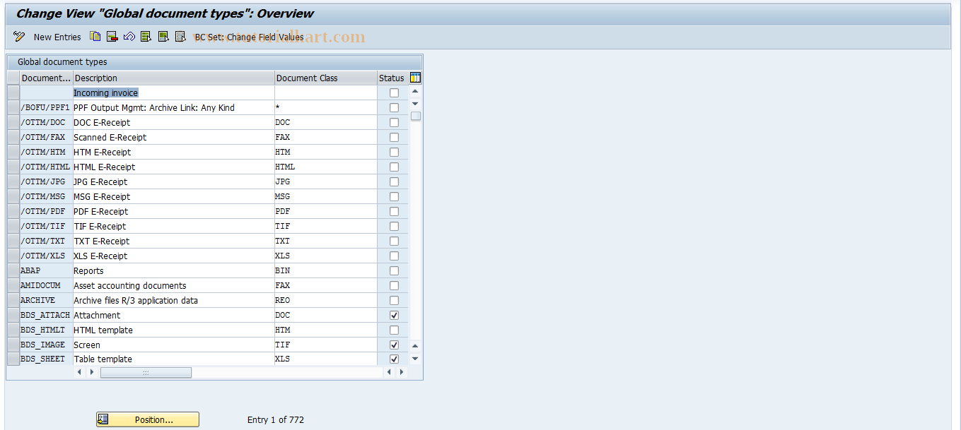 SAP TCode OAC2 - SAP ArchiveLink: Global doc. types