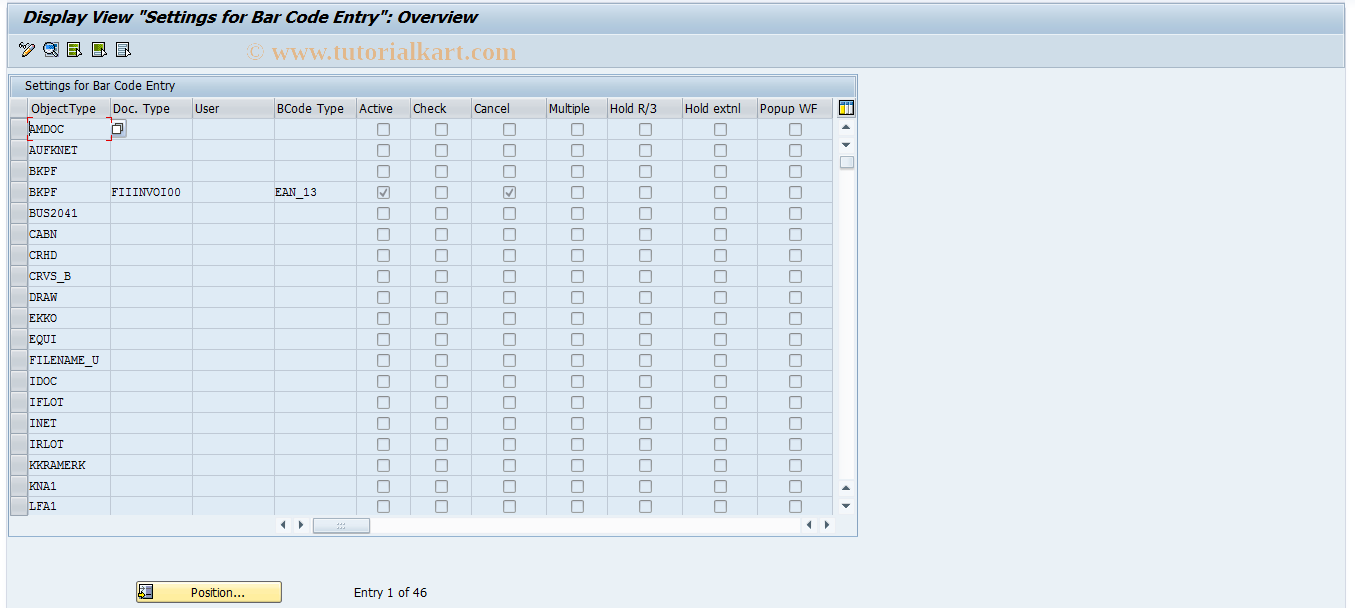 SAP TCode OAC5 - SAP ArchiveLink: Bar code entry