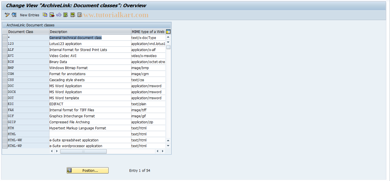 SAP TCode OAD2 - SAP ArchiveLink document classes