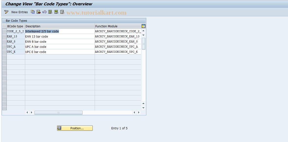SAP TCode OAD4 - SAP ArchiveLink: Bar code types