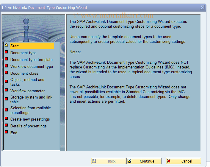 SAP TCode OAD5 - ArchiveLink: Customizing Wizard