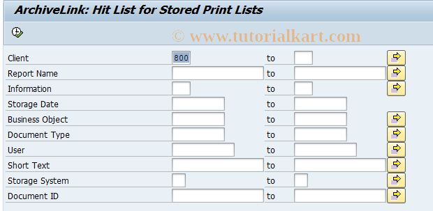 SAP TCode OADD - ArchiveLink: Print List Display