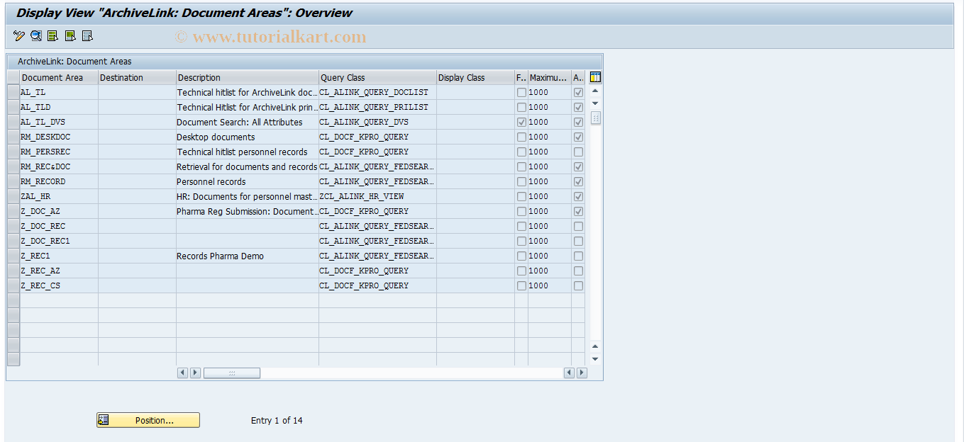 SAP TCode OADOCSP - SAP ArchiveLink Document Area