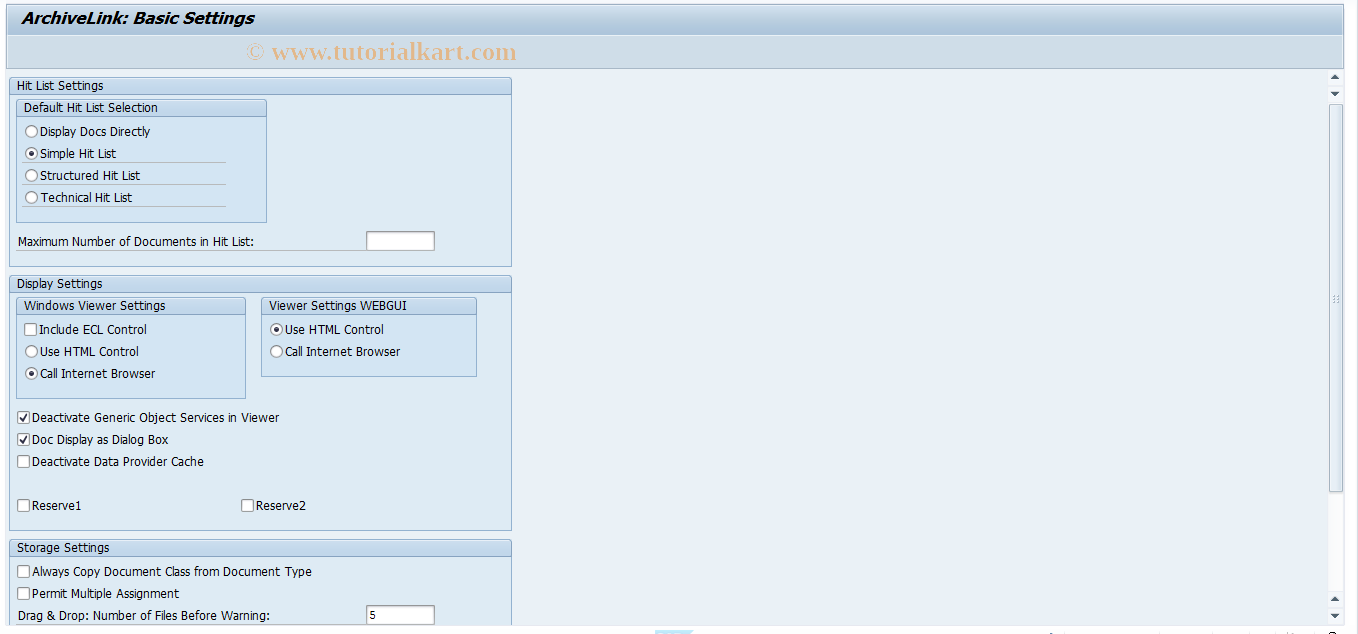 SAP TCode OAG1 - SAP ArchiveLink Basic Settings