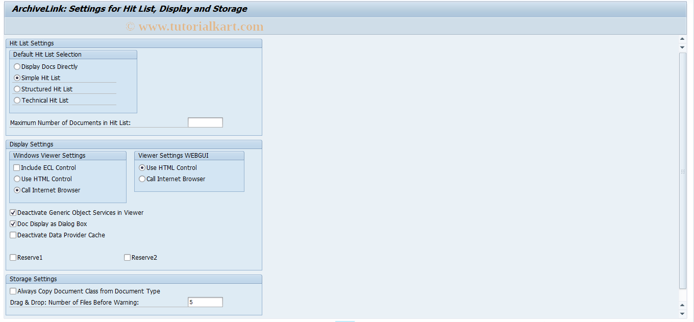SAP TCode OAG4 - SAP ArchiveLink Basic Settings