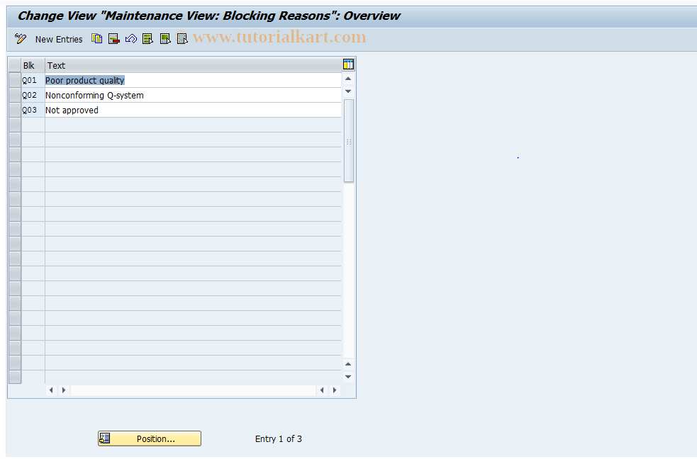 SAP TCode OAMP - C MM-PUR  Purchase  Maintenance  Blockg. Reas.