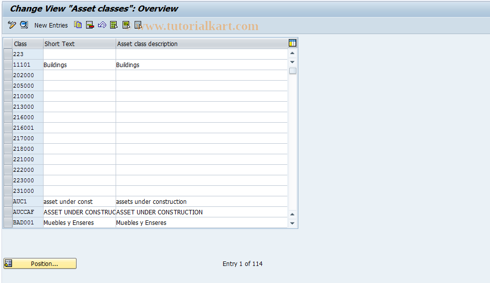 SAP TCode OAOA - FI-AA: Define asset classes