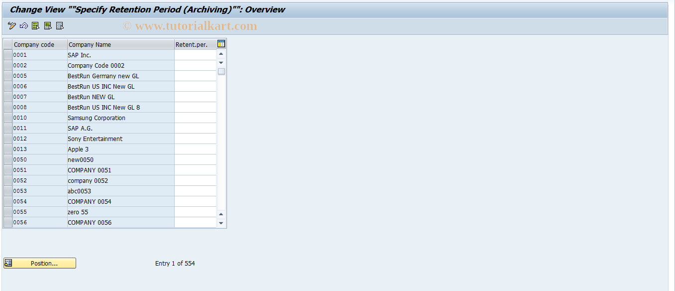 SAP TCode OARC - Maintenance  of retention periods FI-AA