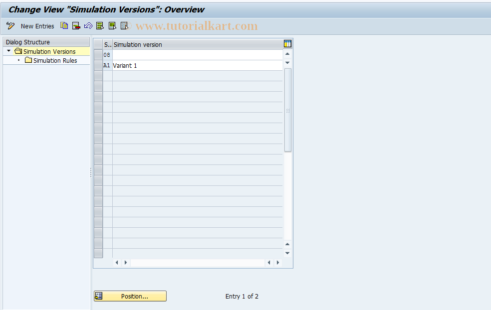 SAP TCode OAV7 - C AM Change Simulation Versions