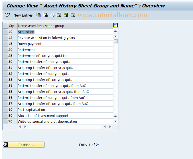 SAP TCode OAV9 - C AM Asset hist. group view maint.