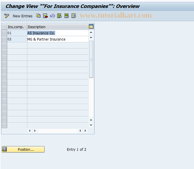 SAP TCode OAVF - C AM View Maintenance  Insurance Companies