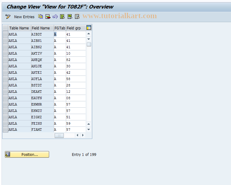 SAP TCode OAVN - C AM View Maintenance  Field.Group Asset Data