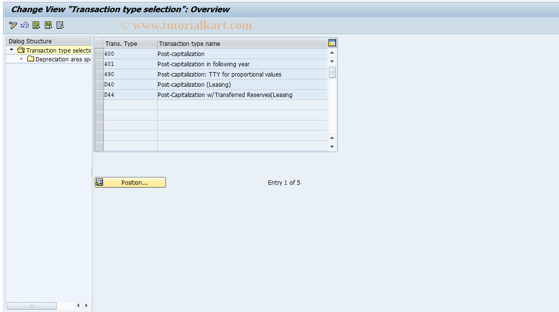 SAP TCode OAXD - Deprec. areas for transaction types