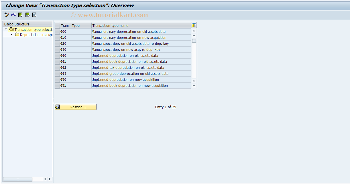 SAP TCode OAXE - Deprec. areas for transaction types