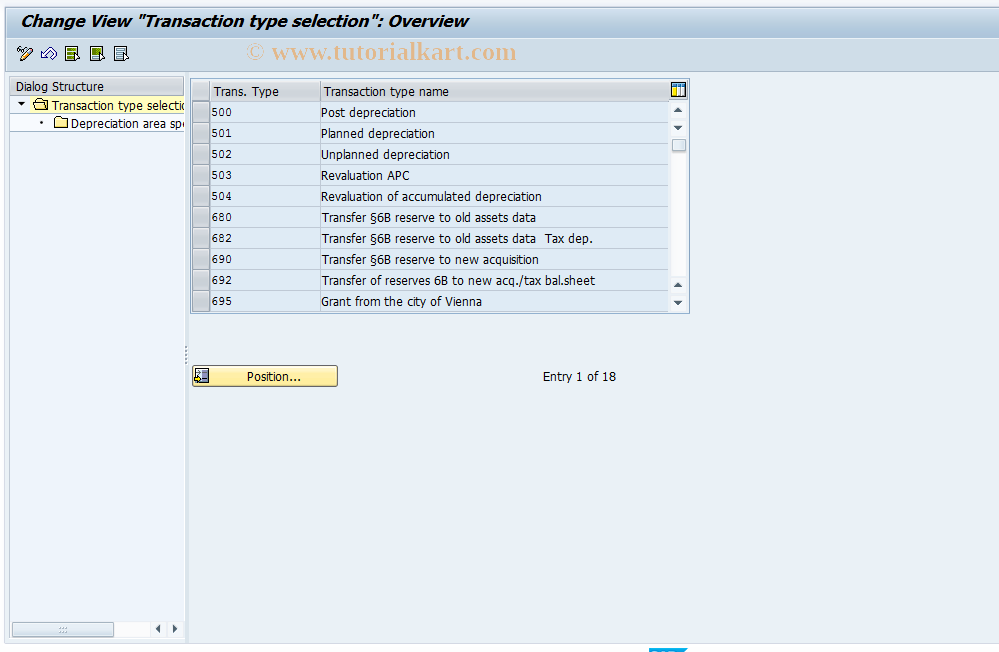 SAP TCode OAXH - Deprec. areas for transaction types