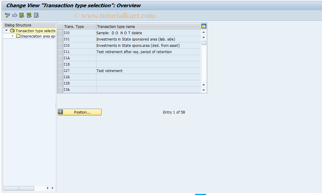 SAP TCode OAXI - Deprec. areas for transaction types