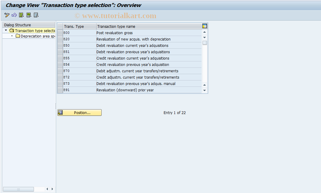 SAP TCode OAXJ - Deprec. areas for transaction types