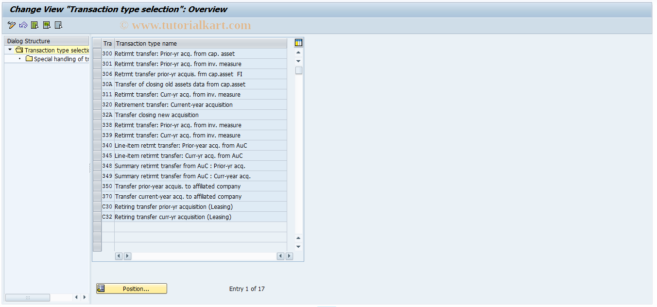 SAP TCode OAY1 - Special handling of transfer posting