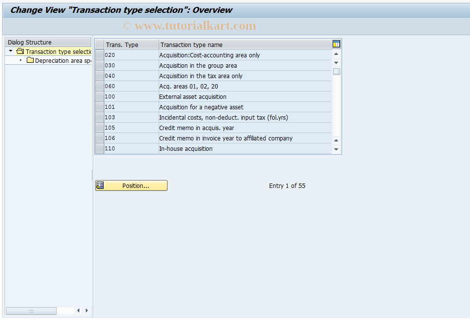 SAP TCode OAYA - Deprec. areas for transaction types