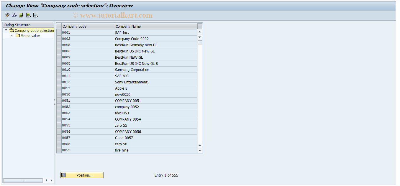 SAP TCode OAYI - Memo value of area