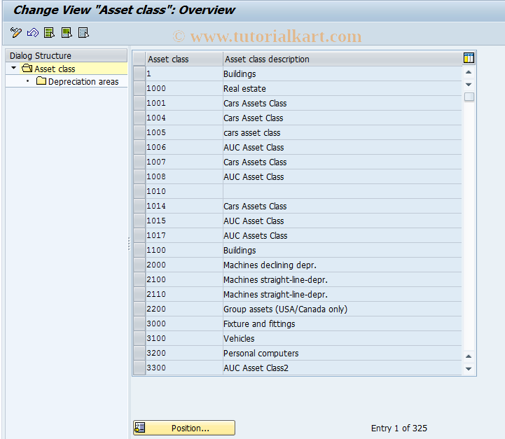 SAP TCode OAYZ - Asset class:  Depreciation areas