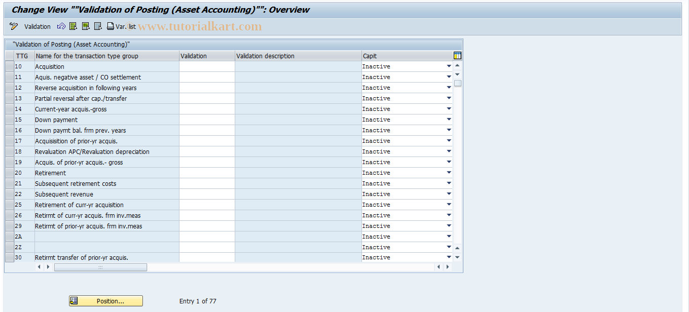 SAP TCode OAZ1 - Validation Rules for  Transaction Typ.Group .