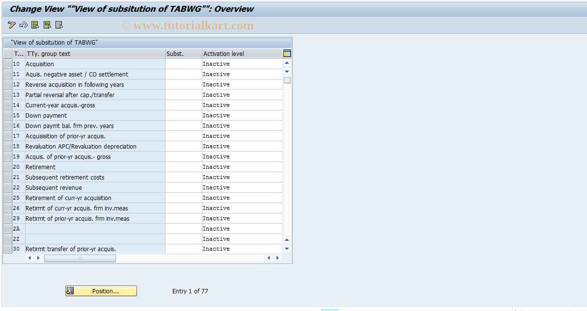 SAP TCode OAZ2 - Substitution for trans.type group