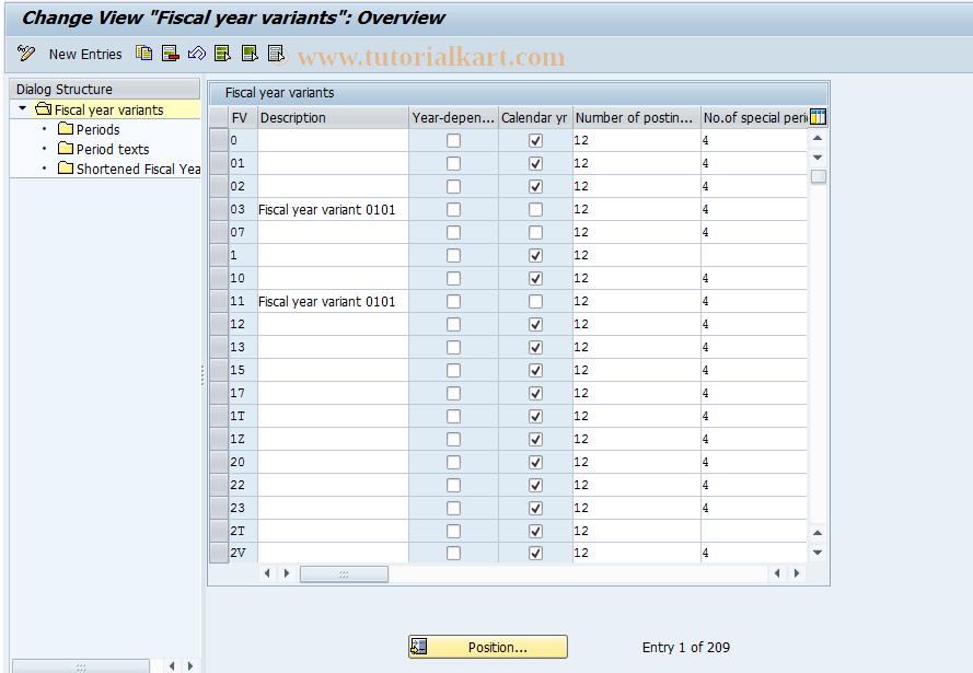 SAP TCode OB29 - C FI Fiscal Year Variants