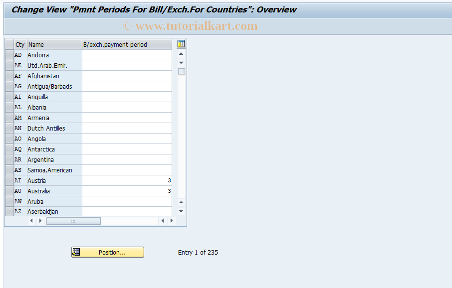 SAP TCode OB86 - C FI Maintain Table T005 (WECHF)