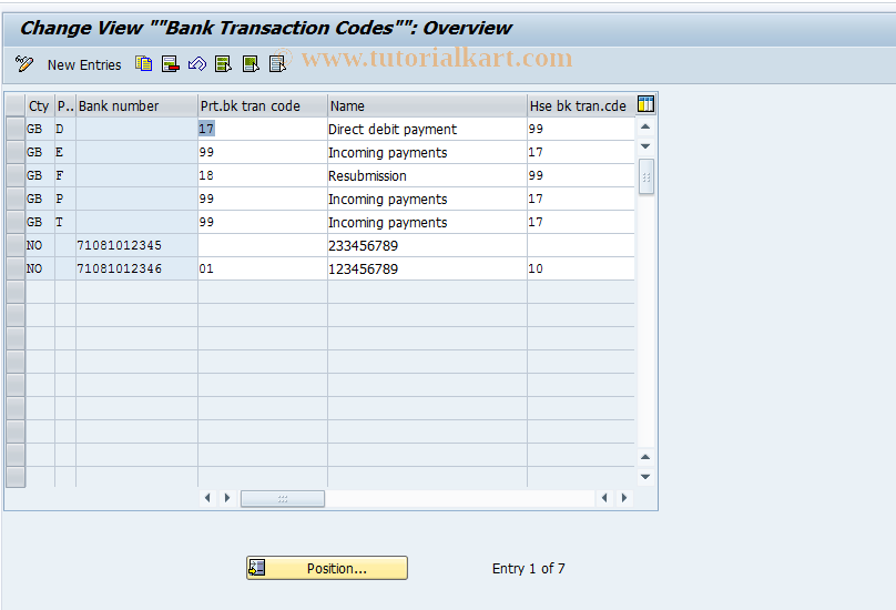 SAP TCode OB95 - C FI Maintain Table T042N