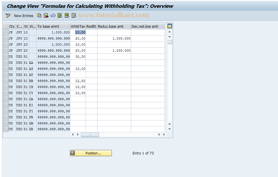 SAP TCode OB98 - C FI Maintain Table T059F