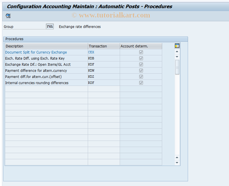 SAP TCode OBA1 - C FI Maintain Table T030