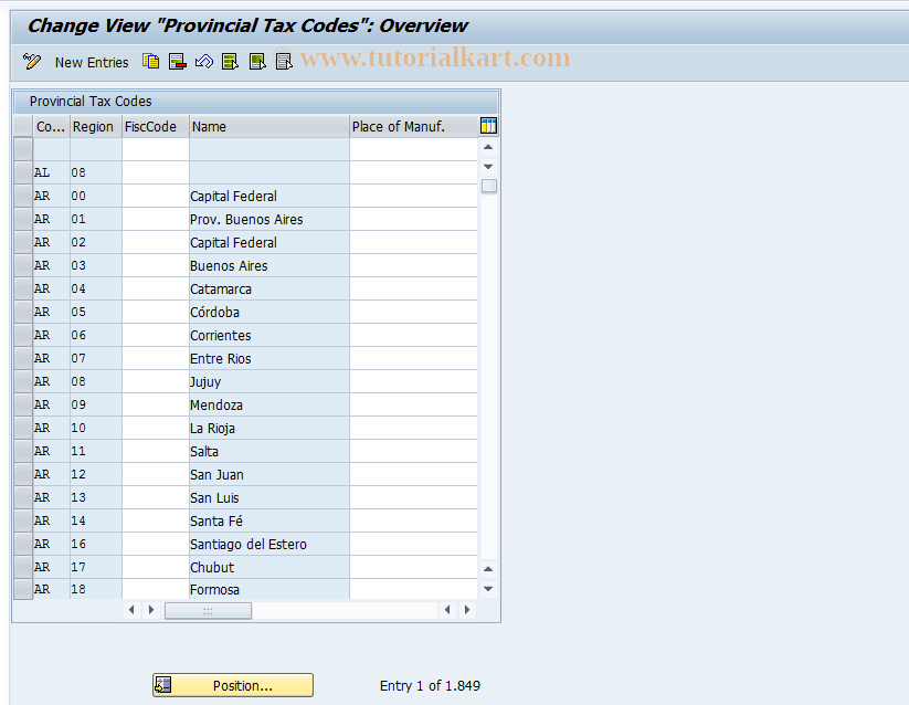 SAP TCode OBAE - C FI Maintain Table T005S