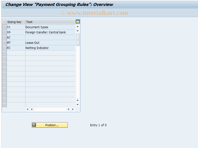 SAP TCode OBAP - C FI Maintain Table TZGR